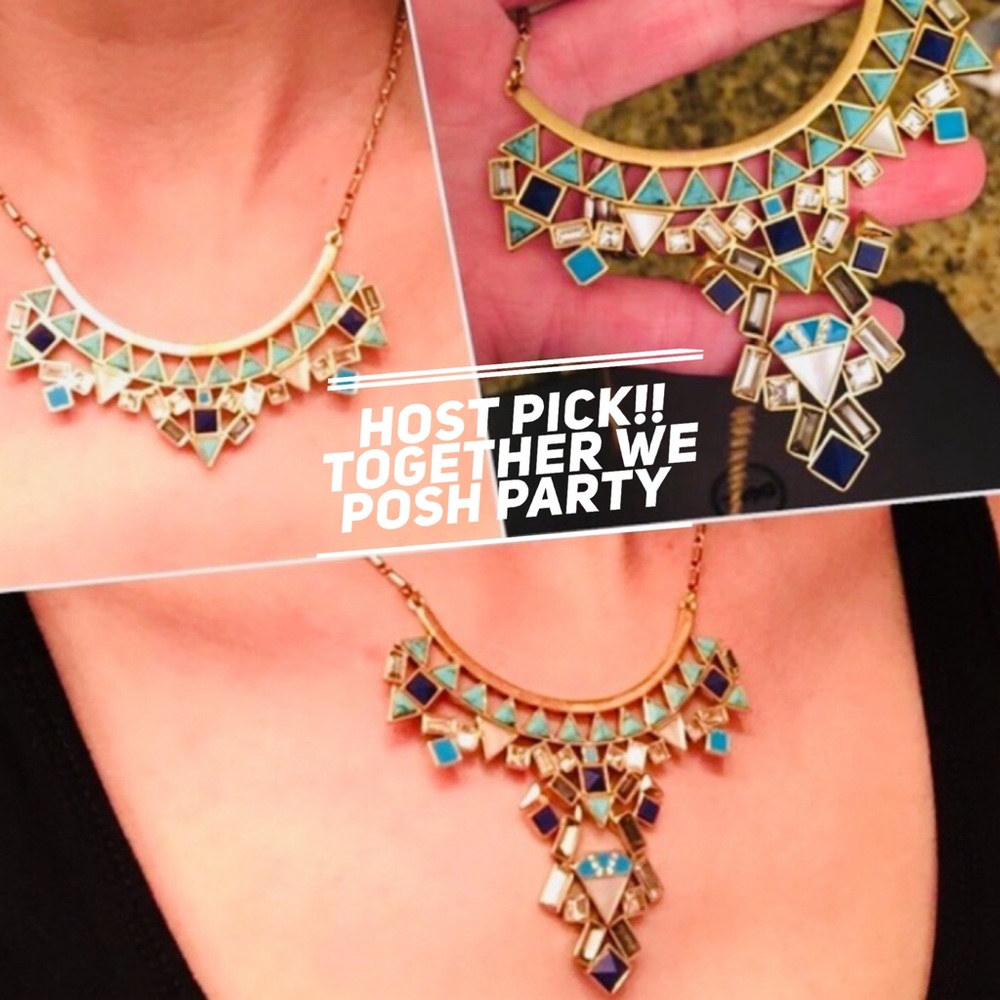 Stella & Dot [2-in-1] Turquoise & Gold Stone Tile NEW Statement Necklace - Picture 3 of 8